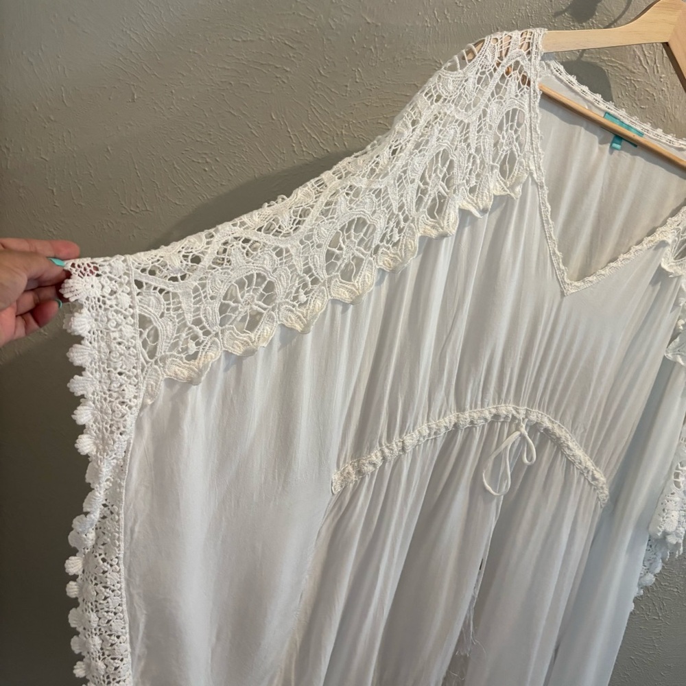 Melissa Odabash Floral Crochet Lace Inset Short Kaftan White Size OS Coverup - Picture 7 of 14